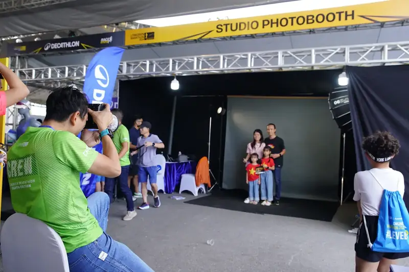 Family portraits at the race photobooth